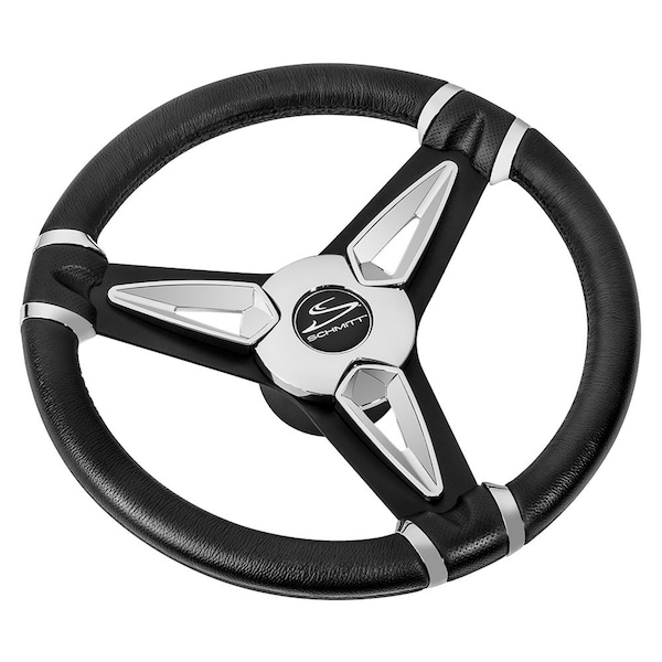 Schmitt Marine PU50 14in Wheel - Chrome Cap, Spoke Inserts - Black Spokes - 3/4in Tapered Shaft PU501404 - main